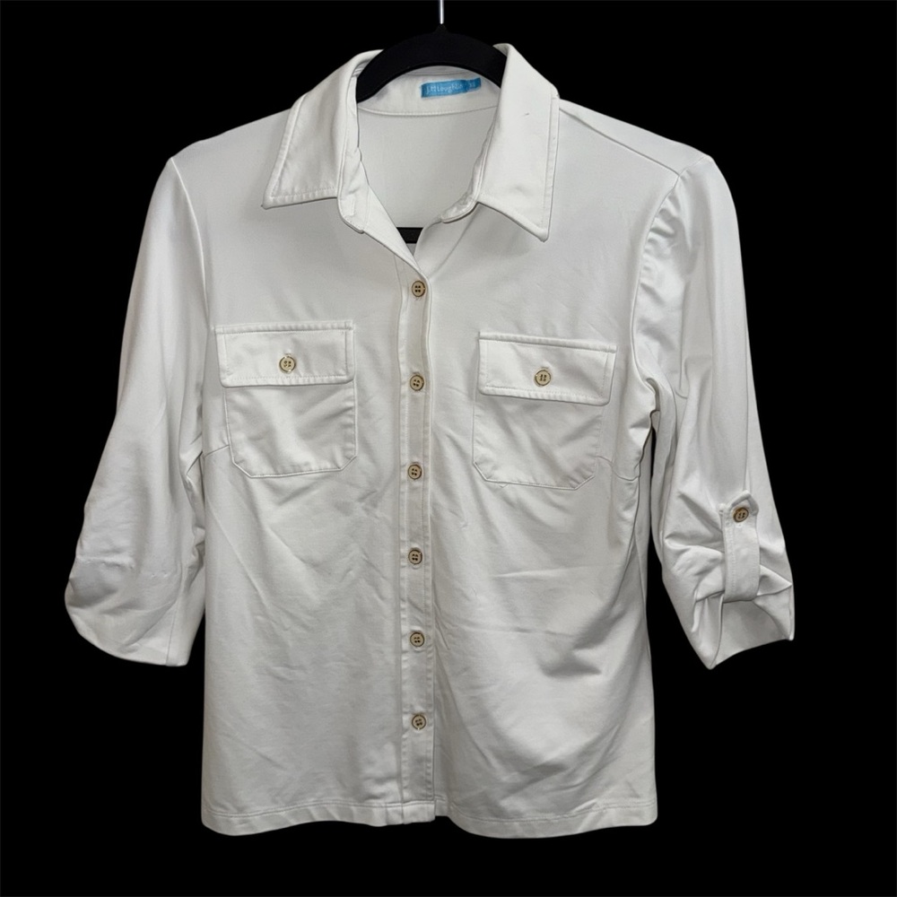 J. McLaughlin White Casual Button Down Shirt with Roll-Up Sleeves